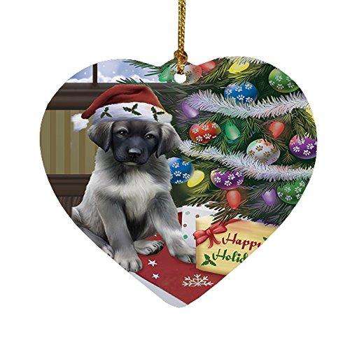 Christmas Happy Holidays Anatolian Shepherds Dog with Tree and Presents Heart Ornament