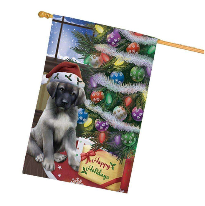 Christmas Happy Holidays Anatolian Shepherds Dog with Tree and Presents House Flag