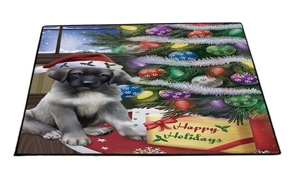 Christmas Happy Holidays Anatolian Shepherds Dog with Tree and Presents Indoor/Outdoor Floormat