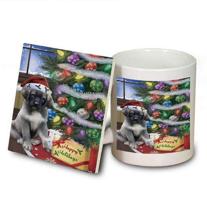 Christmas Happy Holidays Anatolian Shepherds Dog with Tree and Presents Mug and Coaster Set