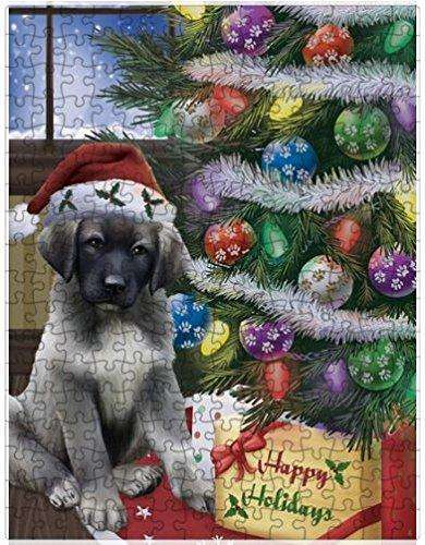 Christmas Happy Holidays Anatolian Shepherds Dog with Tree and Presents Puzzle with Photo Tin