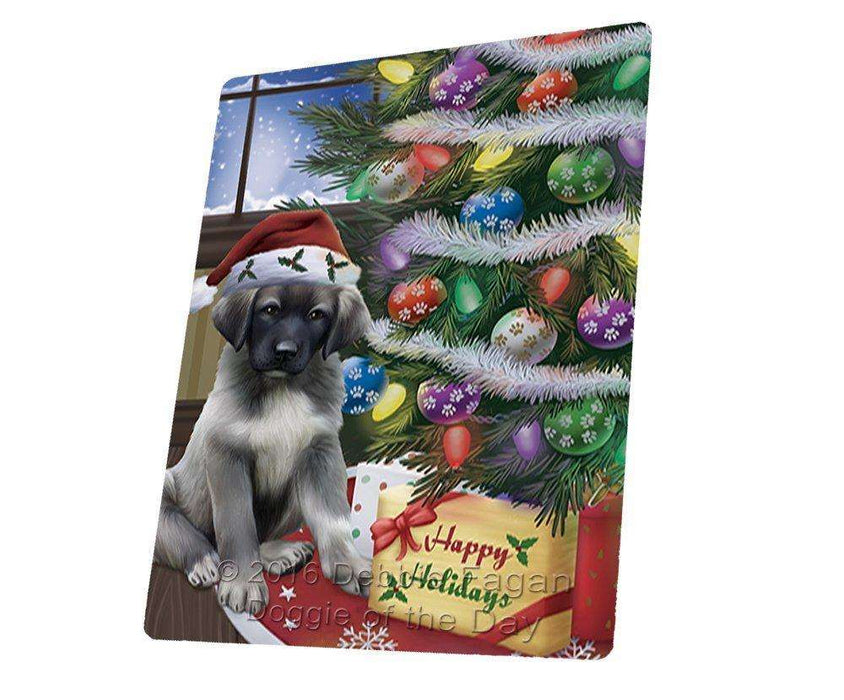 Christmas Happy Holidays Anatolian Shepherds Dog with Tree and Presents Tempered Cutting Board