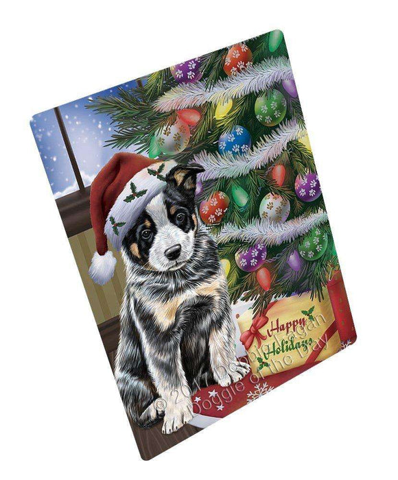 Christmas Happy Holidays Australian Cattle Dog with Tree and Presents Art Portrait Print Woven Throw Sherpa Plush Fleece Blanket