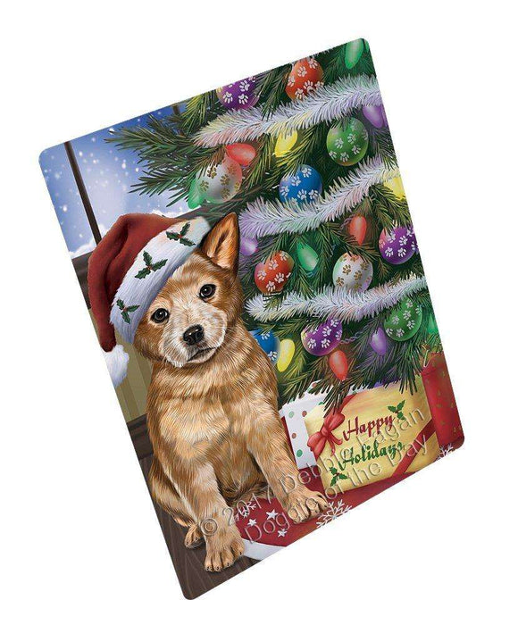 Christmas Happy Holidays Australian Cattle Dog with Tree and Presents Art Portrait Print Woven Throw Sherpa Plush Fleece Blanket
