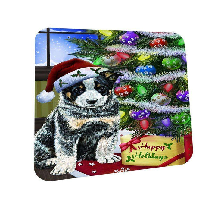 Christmas Happy Holidays Australian Cattle Dog with Tree and Presents Coasters Set of 4