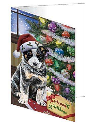 Christmas Happy Holidays Australian Cattle Dog with Tree and Presents Handmade Artwork Assorted Pets Greeting Cards and Note Cards with Envelopes for All Occasions and Holiday Seasons