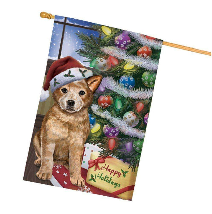 Christmas Happy Holidays Australian Cattle Dog with Tree and Presents House Flag