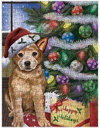 Christmas Happy Holidays Australian Cattle Dog with Tree and Presents Puzzle with Photo Tin