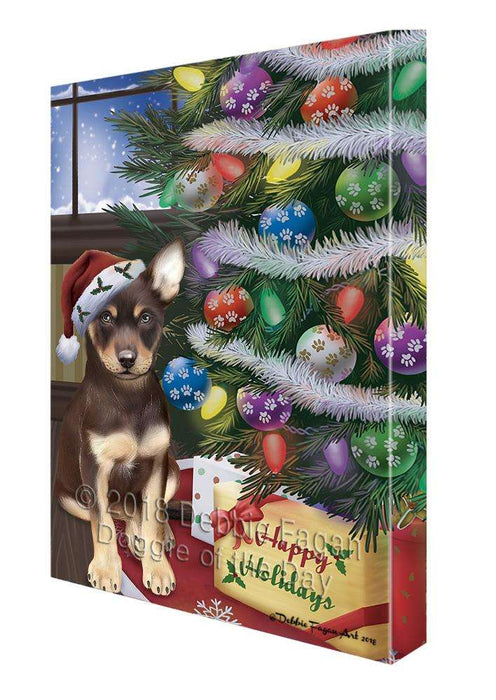 Christmas Happy Holidays Australian Kelpie Dog with Tree and Presents Canvas Print Wall Art Décor CVS102050