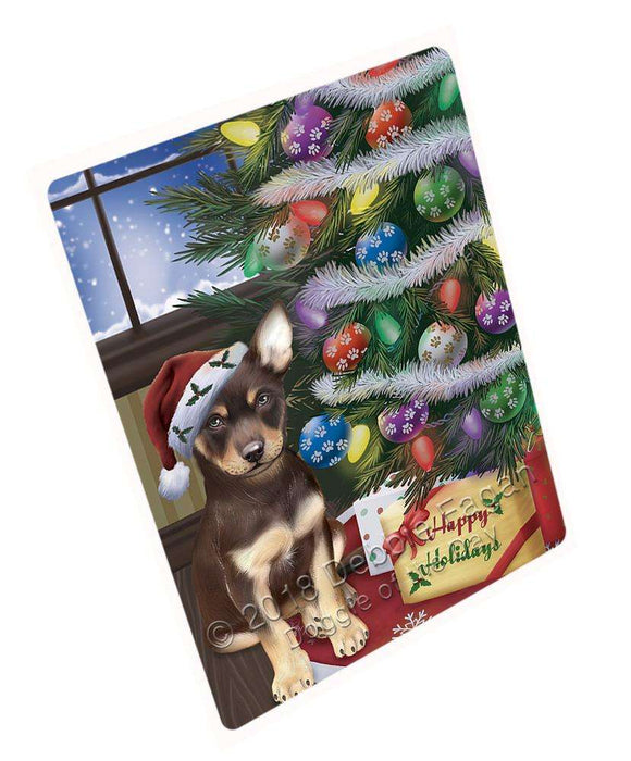 Christmas Happy Holidays Australian Kelpie Dog with Tree and Presents Cutting Board C65844