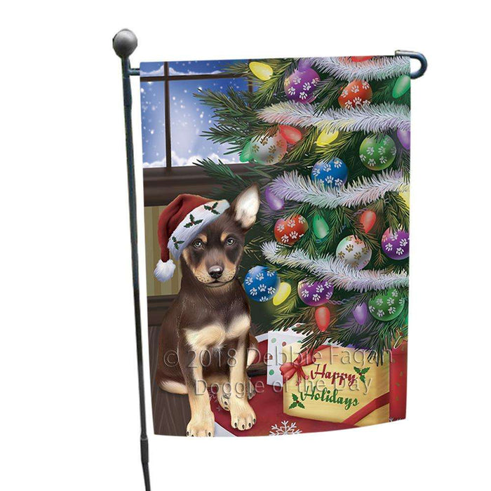 Christmas Happy Holidays Australian Kelpie Dog with Tree and Presents Garden Flag GFLG53862