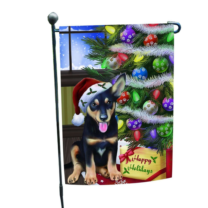 Christmas Happy Holidays Australian Kelpies Dog with Tree and Presents Garden Flag