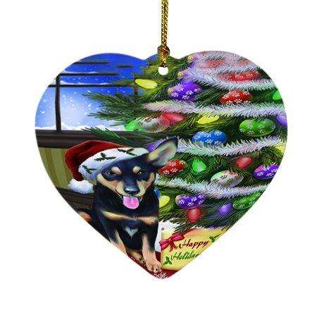 Christmas Happy Holidays Australian Kelpies Dog with Tree and Presents Heart Ornament D043