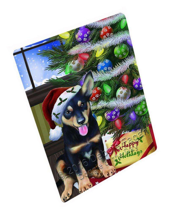 Christmas Happy Holidays Australian Kelpies Dog With Tree And Presents Magnet Mini (3.5" x 2")