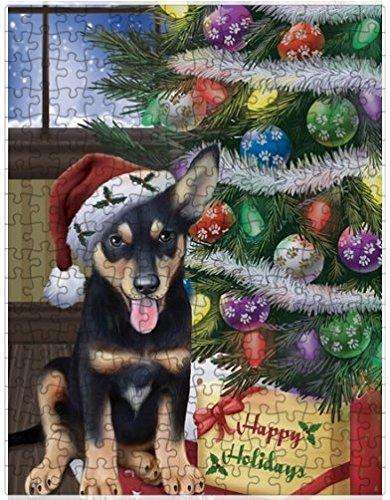 Christmas Happy Holidays Australian Kelpies Dog with Tree and Presents Puzzle with Photo Tin D013 (300 pc.)