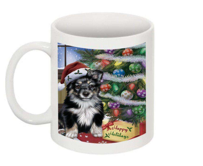 Christmas Happy Holidays Australian Shepherd Dog with Tree and Presents Mug CMG0046