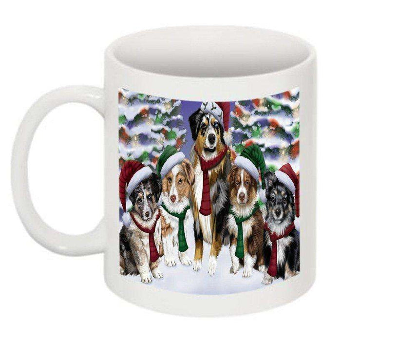 Christmas Happy Holidays Australian Shepherd Dogs Family Portrait Mug CMG0125