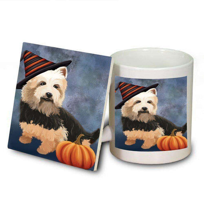 Christmas Happy Holidays Australian Terrier Dog Wearing Witch Hat Mug and Coaster Set MUC0043