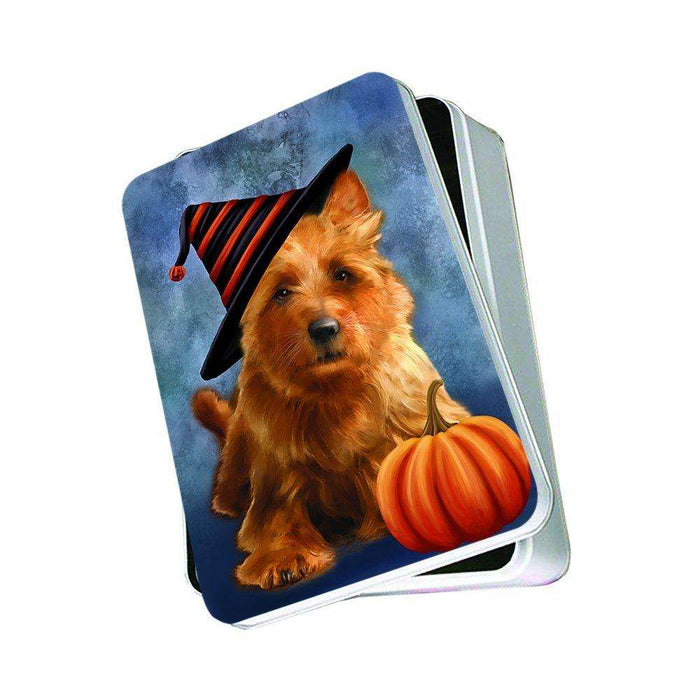 Christmas Happy Holidays Australian Terrier Dog Wearing Witch Hat Photo Storage Tin PTIN0044