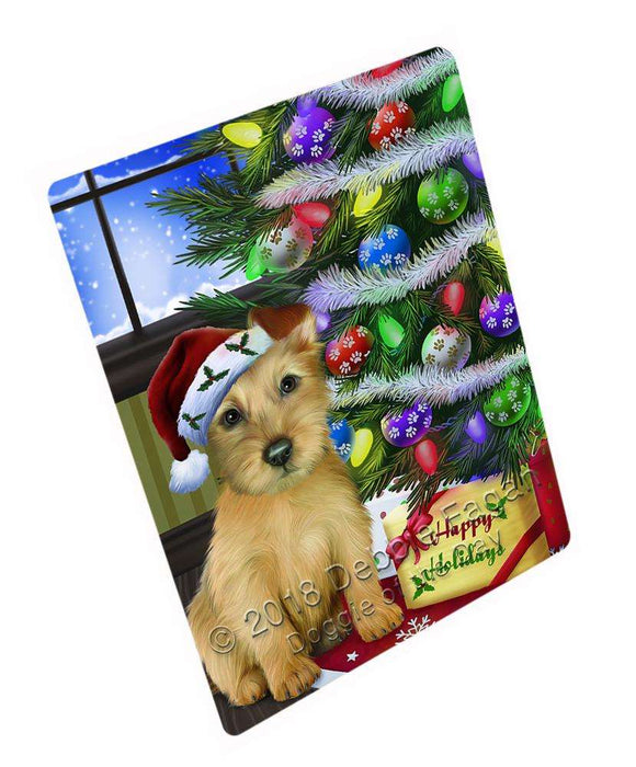 Christmas Happy Holidays Australian Terrier Dog with Tree and Presents Blanket BLNKT98292