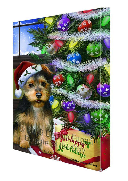 Christmas Happy Holidays Australian Terrier Dog with Tree and Presents Canvas Print Wall Art Décor CVS98792