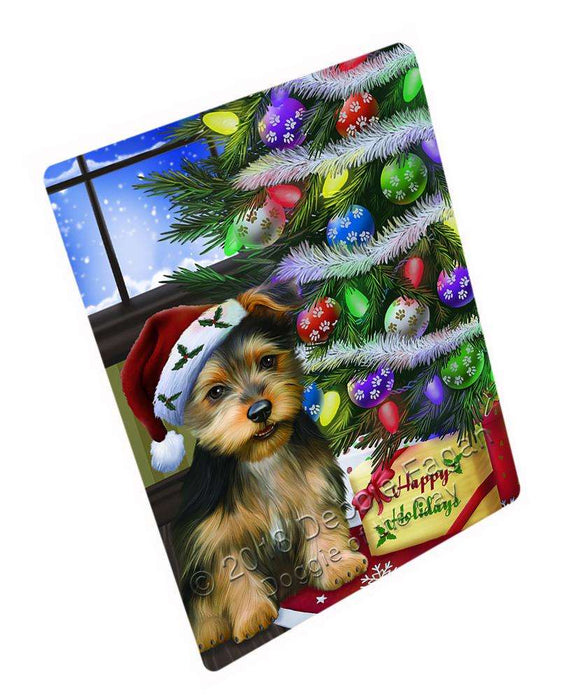 Christmas Happy Holidays Australian Terrier Dog with Tree and Presents Cutting Board C64758