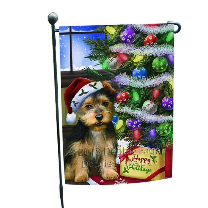 Christmas Happy Holidays Australian Terrier Dog with Tree and Presents Garden Flag GFLG53500