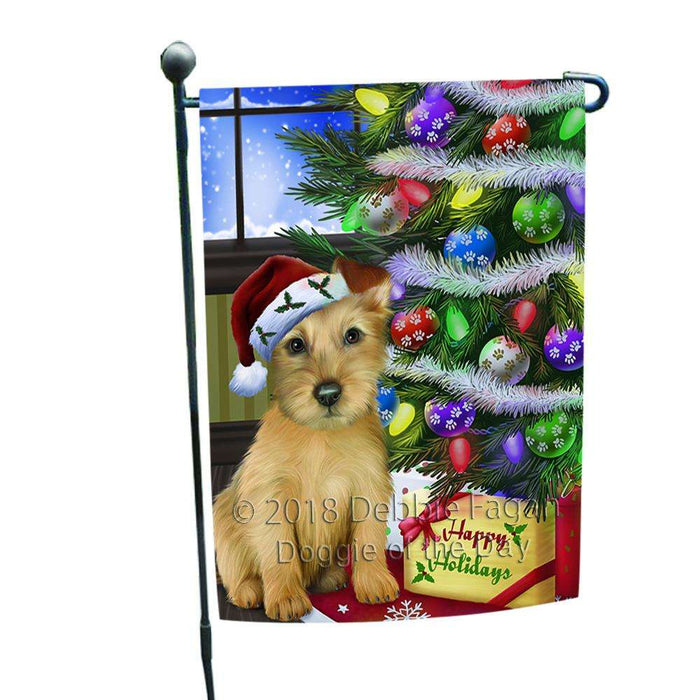 Christmas Happy Holidays Australian Terrier Dog with Tree and Presents Garden Flag GFLG53501