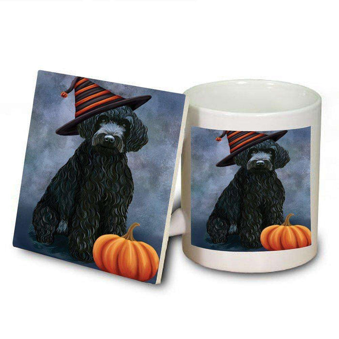Christmas Happy Holidays Barbet Dog Wearing Witch Hat Mug and Coaster Set MUC0045