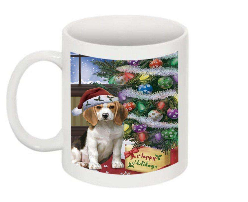 Christmas Happy Holidays Beagle Dog with Tree and Presents Mug CMG0048