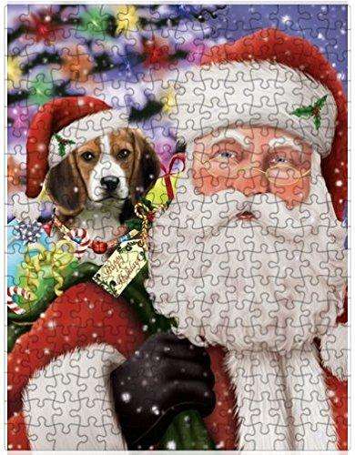 Christmas Happy Holidays Beagles Dog with Tree and Presents Puzzle with Photo Tin