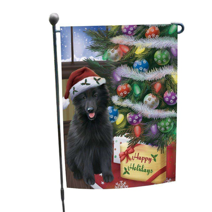 Christmas Happy Holidays Belgian Shepherds Dog with Tree and Presents Garden Flag