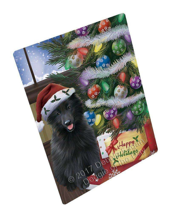 Christmas Happy Holidays Belgian Shepherds Dog with Tree and Presents Art Portrait Print Woven Throw Sherpa Plush Fleece Blanket
