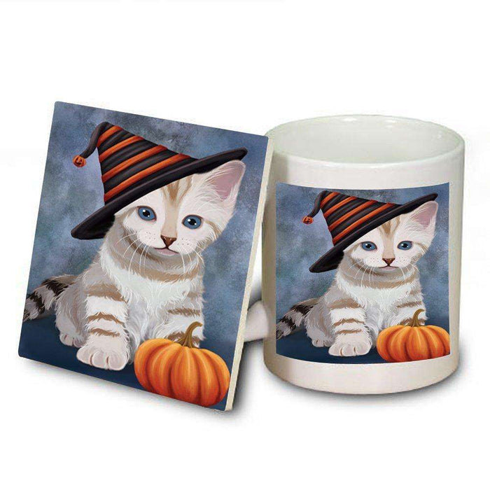 Christmas Happy Holidays Bengal cat Wearing Witch Hat Mug and Coaster Set MUC0046