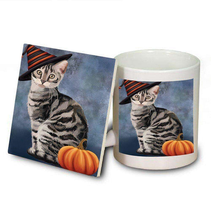 Christmas Happy Holidays Bengal cat Wearing Witch Hat Mug and Coaster Set MUC0047