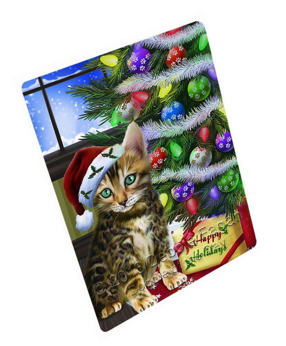 Christmas Happy Holidays Bengal Cat with Tree and Presents Blanket BLNKT98301