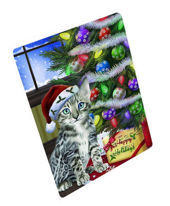 Christmas Happy Holidays Bengal Cat with Tree and Presents Blanket BLNKT98310