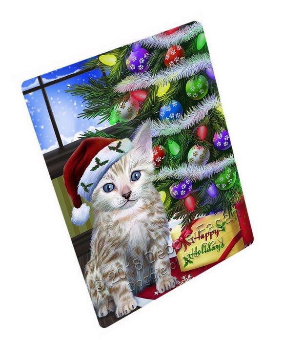 Christmas Happy Holidays Bengal Cat with Tree and Presents Blanket BLNKT98319