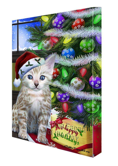 Christmas Happy Holidays Bengal Cat with Tree and Presents Canvas Print Wall Art Décor CVS98828