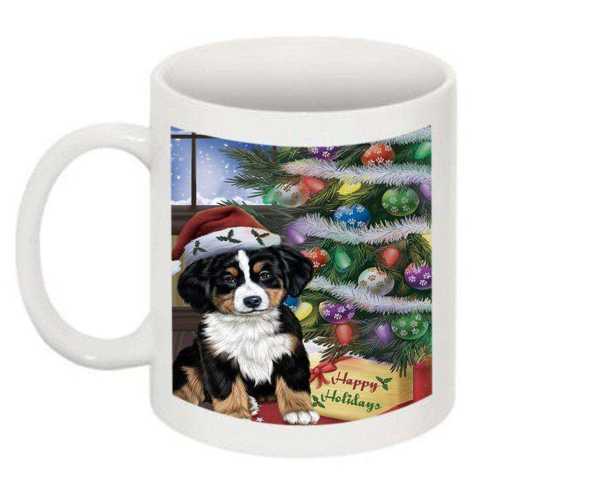 Christmas Happy Holidays Bernese Mountain Dog with Tree and Presents Mug CMG0050