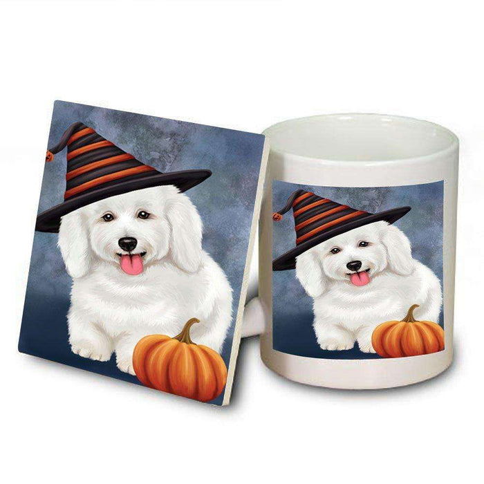 Christmas Happy Holidays Bichon Frise Dog Wearing Witch Hat Mug and Coaster Set MUC0050