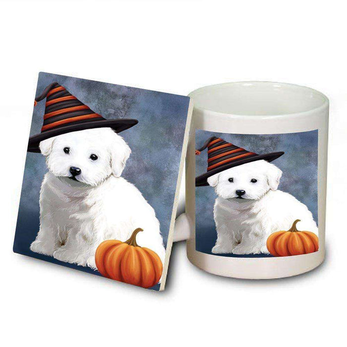 Christmas Happy Holidays Bichon Frise Dog Wearing Witch Hat Mug and Coaster Set MUC0051