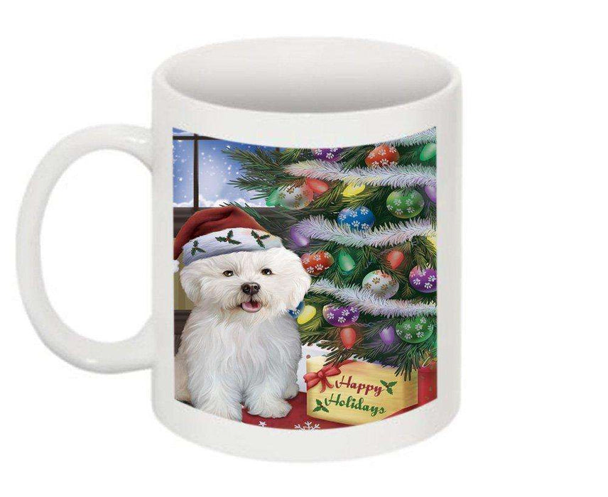Christmas Happy Holidays Bichon Frise Dog with Tree and Presents Mug CMG0051