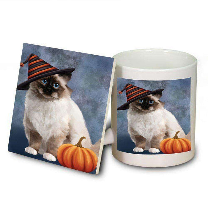 Christmas Happy Holidays Birman Cat Wearing Witch Hat Mug and Coaster Set MUC0053