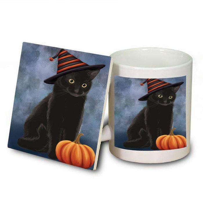 Christmas Happy Holidays Black Cat Wearing Witch Hat Mug and Coaster Set MUC0054