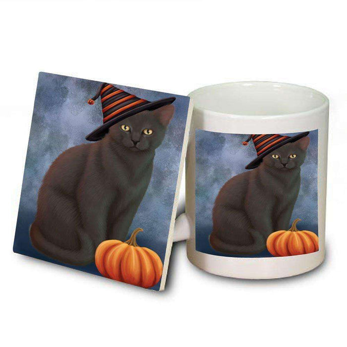 Christmas Happy Holidays Black Cat Wearing Witch Hat Mug and Coaster Set MUC0056