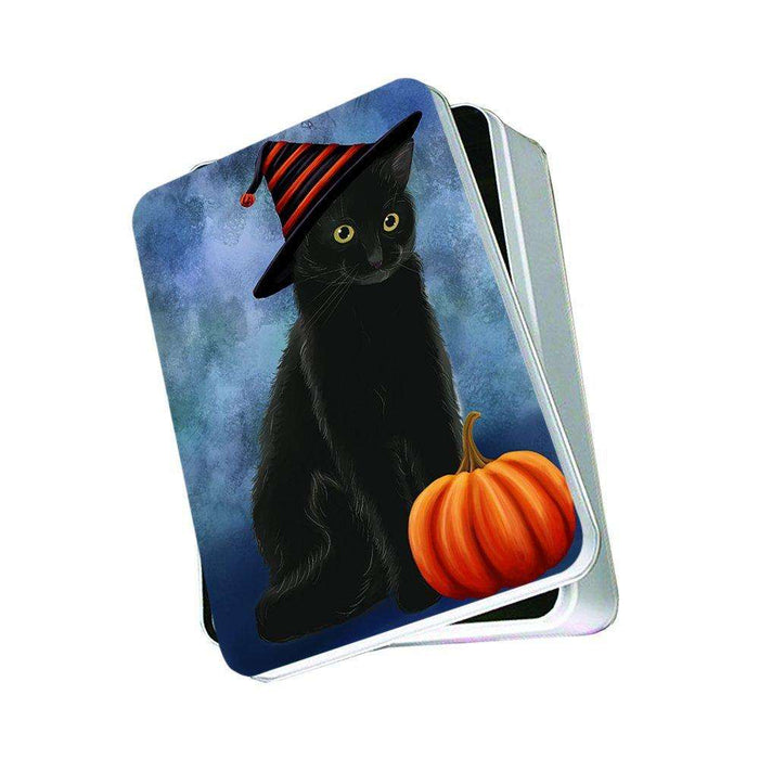 Christmas Happy Holidays Black Cat Wearing Witch Hat Photo Storage Tin PTIN0054