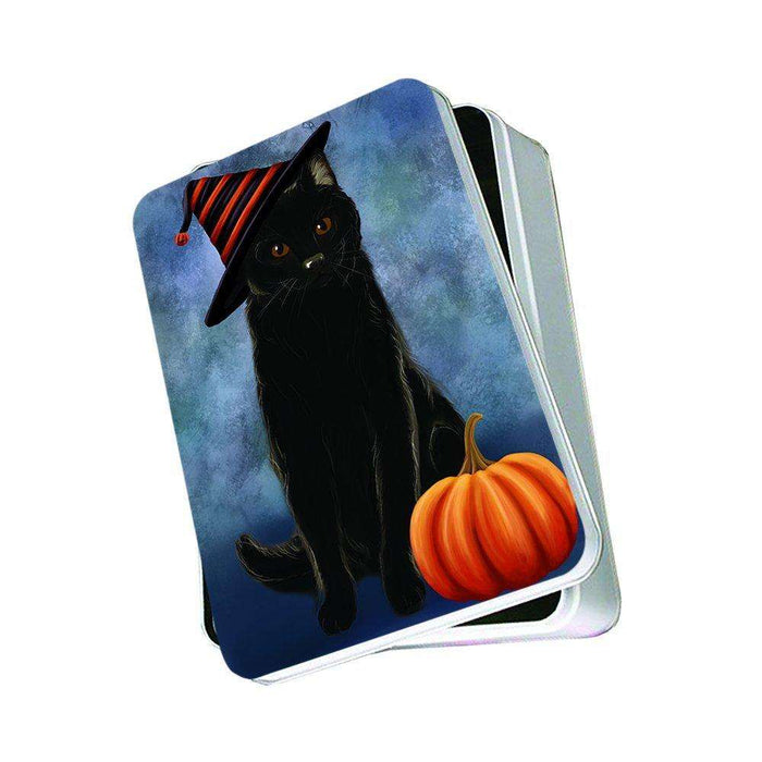 Christmas Happy Holidays Black Cat Wearing Witch Hat Photo Storage Tin PTIN0055