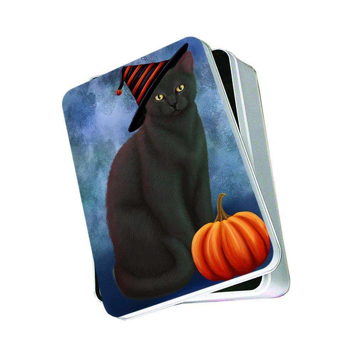 Christmas Happy Holidays Black Cat Wearing Witch Hat Photo Storage Tin PTIN0056