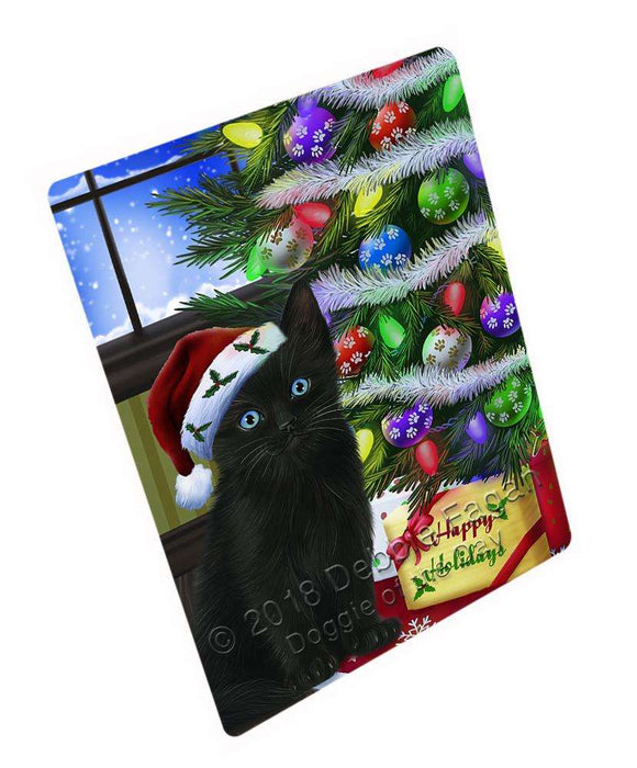 Christmas Happy Holidays Black Cat with Tree and Presents Blanket BLNKT98337